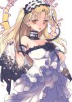  artist_name black_nails black_ribbon blonde_hair blush breasts choker cleavage commentary_request cosplay dress ereshkigal_(fate/grand_order) fate/grand_order fate_(series) frills hairband lolita_hairband long_hair nail_polish open_mouth ribbon sensen solo stheno stheno_(cosplay) strapless strapless_dress two_side_up veil white_dress 