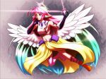  angel_wings artist_request breasts cellphone closed_mouth commentary crop_top feathered_wings finger_to_mouth gloves gradient_hair halo highres jibril_(no_game_no_life) large_breasts long_hair low_wings magic_circle midriff mismatched_legwear multicolored multicolored_eyes multicolored_hair navel no_game_no_life orange_eyes phone pink_hair shoes sideboob single_shoe smile solo stomach tattoo very_long_hair white_wings wing_ears wings yellow_eyes 