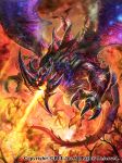  breathing_fire commentary_request demon dragon extra_eyes fire highres monster official_art open_mouth seisen_cerberus spikes tree watermark wings z.dk 