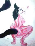  &lt;3 anthro black_fur blue_eyes breasts clothing crouching female fur raised_tail rubber rubber_suit sergal simple_background tongue tongue_out white_background white_fur 