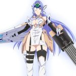  android armpits bare_shoulders blue_hair breasts cleavage commentary_request cyborg elbow_gloves expressionless eyepatch forehead_protector gloves highleg kos-mos large_breasts leotard long_hair ribonzu solo standing thighhighs very_long_hair xenosaga 