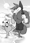  animaniacs anthro beach big_breasts bikini breasts canine clothing eyewear female glasses hand_holding joelasko larger_male male mammal muscular muscular_male rodent seaside shorts size_difference slappy_squirrel smaller_female squirrel swimsuit voluptuous walter_wolf warner_brothers wolf 