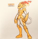  2018 alternate_color ambiguous_gender anthro armor athletic biceps biped boots breastplate clothed clothing cosplay crossover english_text fak&eacute;mon featureless_crotch fire firefightdex fist flaming_hair footwear full-length_portrait gauntlets gloves gold_(metal) greaves hair hatching_(technique) helmet hi_res humanoid_hands infernape king_arthur king_arthur_and_the_knights_of_justice long_tail looking_at_viewer mammal marker_(artwork) mfanjul mixed_media nintendo pauldron pen_(artwork) plantigrade plate_mail pok&eacute;mon pok&eacute;mon_(species) poleyn portrait primate red_eyes shadow side_view simple_background solo standing text toony traditional_media_(artwork) video_games white_background white_body white_tail 