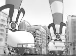  alloyrabbit building bus city crush destruction game giantess lower_body neptune_(choujigen_game_neptune) neptune_(series) street striped_legwear 
