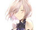  bare_shoulders blush closed_eyes closed_mouth fate/grand_order fate_(series) hair_over_one_eye mash_kyrielight mirei_kh13 short_hair silver_hair simple_background smile solo upper_body white_background 