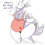  2014 antennae anthro apron belly big_belly breasts clothed clothing dialogue dragon english_text eyelashes female goodra looking_at_viewer naked_apron nintendo one_eye_closed overweight overweight_female pok&eacute;mon pok&eacute;mon_(species) pose shamelesss smile solo speech_bubble standing text thick_thighs video_games wide_hips 