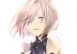  :d bare_shoulders blush crying fate/grand_order fate_(series) hair_over_one_eye looking_at_viewer mash_kyrielight mirei_kh13 open_mouth purple_eyes short_hair silver_hair simple_background smile solo streaming_tears tears upper_body white_background 