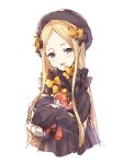  :d abigail_williams_(fate/grand_order) bangs black_bow black_dress black_hat blonde_hair blue_eyes bow dress fate/grand_order fate_(series) frilled_sleeves frills hair_bow hat holding holding_stuffed_animal long_hair long_sleeves looking_at_viewer mirei_kh13 open_mouth orange_bow parted_bangs simple_background sleeves_past_fingers sleeves_past_wrists smile solo straight_hair stuffed_animal stuffed_toy teddy_bear upper_body very_long_hair white_background 