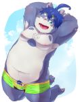  2017 anthro belly blue_eyes blush bulge canine chest_tuft dog halu_1129 male mammal moobs open_mouth open_underwear overweight penis penis_base penis_outline pubes slightly_chubby tuft 