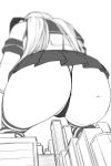  1girl airplane anus ass building cameltoe city female from_behind from_below giantess gloves groin huge_ass kantai_collection lineart long_hair miniskirt monochrome partially_visible_anus pov rakia_(ds00309) shimakaze_(kantai_collection) solo striped_legwear thighhighs thong 
