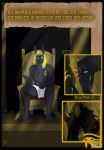  2014 anthro anubian_jackal canine chair chin_rest clothing comic dionysos egyptian english_text gold_(metal) jackal loincloth makare male mammal silhouette sitting text throne whispering 