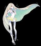  absurdres bangs bare_arms bare_shoulders black_background blonde_hair breasts dress full_body gem green_eyes hair_over_one_eye hand_on_hip hand_up highres leggings legs_apart long_hair lusamine_(pokemon) mature no_bra open_toe_shoes outline parted_lips pokemon pokemon_(game) pokemon_sm pumps rinrin_(hiouurin) see-through short_dress sideboob simple_background sleeveless sleeveless_dress small_breasts solo standing turtleneck very_long_hair white_dress white_outline 