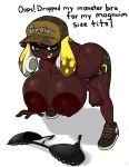  1girl alternate_breast_size areolae ass bra breasts butt_crack cleavage curvy dark_skin gray_impact green_eyes huge_breasts inkling large_areolae leaning_forward looking_at_viewer mask navel nipples orange_hair pointy_ears short_hair solo splatoon tentacle_hair thighs topless wide_hips 