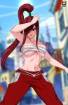  bandage blush breasts erza_scarlet fairy_tail kyoffie12 large_breasts nipple_slip ponytail red_hair 