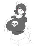  2018 anthro big_breasts black_hair blue_eyes breasts canine clothing dog ear_piercing female hair hair_over_eye huge_breasts looking_at_viewer maggie_applebee mammal midriff navel piercing shorts solo theycallhimcake 