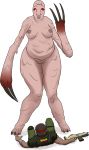  2016 armor claws docpox duo faceless_(x-com) female gun headband hi_res human knee_pads male mammal nipples not_furry nude pink_areola pink_nipples pink_skin pussy ranged_weapon red_sclera red_skin simple_background solo_focus video_games weapon white_background white_pupils x-com 