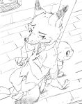  2017 canine clothing disney duo female fox halu_1129 judy_hopps lagomorph looking_back male mammal nick_wilde outside rabbit size_difference sketch zootopia 