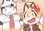  1boy 1girl artist_request dog fox furry open_mouth red_eyes short_hair snails white_hair 