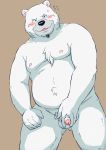  2015 5_fingers anthro balls bear black_eyes blush brown_background front_view fur humanoid_penis looking_at_viewer male mammal nipples nude partially_retracted_foreskin penis polar_bear simple_background slightly_chubby solo standing sweat sweatdrop uncut urakumaworld white_fur 