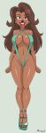  2016 anthro big_breasts bikini black_nose breasts brown_hair canine cleavage clothed clothing disney ear_piercing eyebrows female footwear fully_clothed goof_troop hair high_heels lipstick long_hair looking_at_viewer makeup mammal meegol navel piercing shoes signature simple_background skimpy sling_bikini smile standing swimsuit teeth unknown_character 