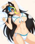  animal_humanoid beach bikini black_hair blush breasts clothing female hair heterochromia humanoid mallie_rosenwald razplus seaside smile solo swimsuit wolf_humanoid 