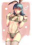  1boy blue_hair blush bulge bunny_ears changecolor crossdressing fake_animal_ears long_hair looking_at_viewer mars_symbol navel original red_eyes solo standing trap 