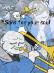  bone clothed clothing comic_sans crying forest male monster musical_instrument sans_(undertale) skeleton solo tears toby_fox tree trombone undertale unknown_artist video_games what 