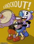  2018 ambiguous_penetration animate_inanimate beauty_mark cuphead_(character) cuphead_(game) digital_media_(artwork) double_penetration english_text eyes_closed female garabatoz group humanoid looking_at_viewer looking_up male male/female ms._chalice mugman not_furry object_head open_mouth oral penetration questionable_consent smile standing text translucent 