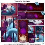  anal anal_penetration big_penis blue_skin comic cum cum_in_ass cum_inside dragon english_text girly hair horn internal james_howard male male/male nude open_mouth orgasm penetration penis purple_skin scalie text tongue tongue_out white_hair 