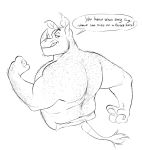  2018 anthro arm_hair back_hair barazoku biceps big_muscles body_hair chest_hair english_text facial_hair flexing hairy horn innuendo looking_back male mammal mature_male muscular muscular_male rhinoceros simple_background solo speech_bubble stomach_hair text white_background zepthehyerian 