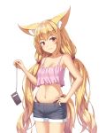  animal_ears black_panties blonde_hair breasts camisole cleavage crop_top denim denim_shorts dog_ears dog_tail hand_on_hip highleg highleg_panties highres kemo_(pokka) long_hair low_twintails midriff navel original panties pink_camisole red_eyes short_shorts shorts small_breasts smile solo tail twintails underwear very_long_hair 