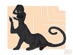  2018 5_fingers araivis-edelveys black_fur black_nose bra chakat clothing digital_media_(artwork) feline female fur mammal panther paws simple_background solo taur underwear 
