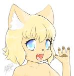  blasticussaturn blonde_hair blue_eyes canine cute female hair inner_ear_fluff kemono loli looking_at_viewer mammal open_mouth pawpads short_hair simple_background smile tongue young 