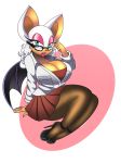  2018 anthro bat bat_wings big_breasts breasts cleavage clothed clothing colored_nails curly_hair eyelashes eyeshadow eyewear female footwear fur glasses hair hi_res high_heels legwear lipstick looking_at_viewer makeup mammal membranous_wings omegasunburst platform_footwear platform_heels rouge_the_bat shirt shoes sitting skirt solo sonic_(series) stockings teal_eyes video_games white_fur wings 