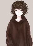  1girl akegata_tobari black_hair female hood hoodie messy_hair original oversized_clothes short_hair smile solo tomboy upper_body 