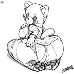  2018 4_toes aer0_zer0 aggressive_retsuko anthro anus butt clothing female hi_res hindpaw legwear mammal monochrome no_underwear paws pussy red_panda retsuko sanrio simple_background solo toes 