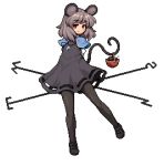  animal animal_ears arms_behind_back bangs basket black_dress black_footwear blue_capelet capelet commentary_request dowsing_rod dress full_body grey_hair jewelry light_smile lowres mary_janes mouse mouse_ears mouse_tail nazrin necklace pantyhose pendant pixel_art red_eyes shoes short_hair silver_hair solo standing tail tail_hold takorin touhou transparent_background 