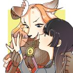  anthro big_breasts blue_eyes blush breasts canine clothed clothing female female/female female_protagonist_(tas) fox hair_ornament hakumen honma_kaina23 human kemono mammal smile tokyo_afterschool_summoners 