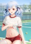  :d ball blush braid commentary_request dated day eyebrows_visible_through_hair girls_frontline gym_shirt gym_shorts gym_uniform hair_ribbon haneru heart heart-shaped_pupils long_hair looking_at_viewer navel open_mouth outdoors red_eyes red_shorts ribbon shirt shirt_lift short_sleeves shorts signature silver_hair sitting smile solo spas-12_(girls_frontline) sweat symbol-shaped_pupils tennis_ball tennis_court twintails wet wet_clothes wet_shirt white_shirt 