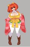  apron bangs bell boots breasts checkered checkered_kimono commentary_request curvy full_body hair_bell hair_ornament huge_breasts japanese_clothes kimono long_sleeves looking_at_viewer lowres motoori_kosuzu pigeon-toed pixel_art red_eyes red_hair simple_background skindentation skirt smile solo standing takorin thighhighs thighs touhou wide_sleeves 