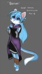  2014 anthro barefoot blue_fur blue_hair cat clothed clothing cub digital_media_(artwork) ear_piercing english_text feline female fluff-kevlar fur hair long_hair mammal multicolored_fur piercing purple_eyes smile solo text tuft two_tone_fur vikna white_fur young 