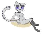  2018 anthro blue_sclera boots breasts cat clothing crossed_legs digital_media_(artwork) feline female footwear fur grey_fur half-closed_eyes khajiit long_tail looking_at_viewer mammal navel nipples nude pubes raydio simple_background sitting skyrim slit_pupils solo spots spotted_fur spotted_tail the_elder_scrolls video_games white_background white_spottytail_mage 