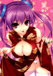  :p absurdres bare_shoulders breasts china_dress chinese_clothes cleavage_cutout comic_aun double_bun dress highres looking_at_viewer misaki_kurehito nail_polish panties pelvic_curtain purple_eyes purple_hair red_dress scan side_slit solo thighhighs thighs tongue tongue_out twintails underwear 