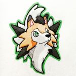  2017 ambiguous_form ambiguous_gender black_nose canine cheek_tuft countershade_face countershading dipstick_ears dusk_lycanroc fluffy front_view fur green_eyes hatching_(technique) headshot_portrait hi_res icon looking_away lycanroc mammal marker_(artwork) mfanjul mixed_media multicolored_fur neck_tuft nintendo orange_fur outline pen_(artwork) pok&eacute;mon pok&eacute;mon_(species) portrait shadow simple_background smile snout solo spikes toony traditional_media_(artwork) tuft two_tone_fur video_games white_background white_countershading white_fur 