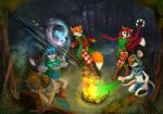  anthro bard camp campfire canine casting colored cute dancing drinking fantasy female flower forest fox happy invalid_tag jamesfoxbr lagomorph light lineless magic magic_user male mammal medieval music musical_instrument night painted plant rabbit rat rodent smile spell tambourine tree 