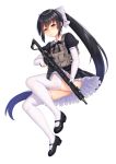  absurdres allenes ar-15 ass assault_rifle black_hair bow brown_eyes chinese_commentary commentary_request gun highres long_hair looking_at_viewer magazine_(weapon) maid official_art original rifle shoes solo thighhighs very_long_hair weapon white_background white_legwear 