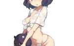  areolae ass black_hair blue_eyes blush breasts cloba covered_nipples fate/grand_order fate_(series) fundoshi head_out_of_frame highres japanese_clothes katsushika_hokusai_(fate/grand_order) lossy-lossless medium_breasts midriff navel octopus open_mouth parted_lips pelvic_curtain see-through shirt short_hair sideboob simple_background solo third-party_edit tied_shirt tokitarou_(fate/grand_order) white_background work_in_progress 