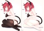  animal_ears ass bangs bare_arms bare_legs bare_shoulders barefoot blush breasts brown_eyes cat_ears cat_tail crossed_legs full_body lilianei lingerie looking_at_viewer original red_hair sideboob sitting tail thighhighs underwear 