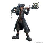  alternate_costume bandana belt boots brown_hair dirty_face full_body hat jacket jewelry keyblade kingdom_hearts kingdom_hearts_iii looking_at_viewer male_focus necklace official_art pants pirate_hat serious simple_background solo sora_(kingdom_hearts) square_enix striped striped_pants vertical_stripes white_background 