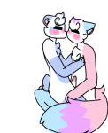  ambiguous_gender anthro anthro_on_anthro blue_fur blush duo erection eyes_closed feline fur kissing male male/ambiguous mammal multicolored_fur nude penis pink_fur simple_background unknown_artist white_background white_fur 